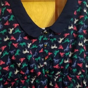 Navy Dress with Multi-color Horses